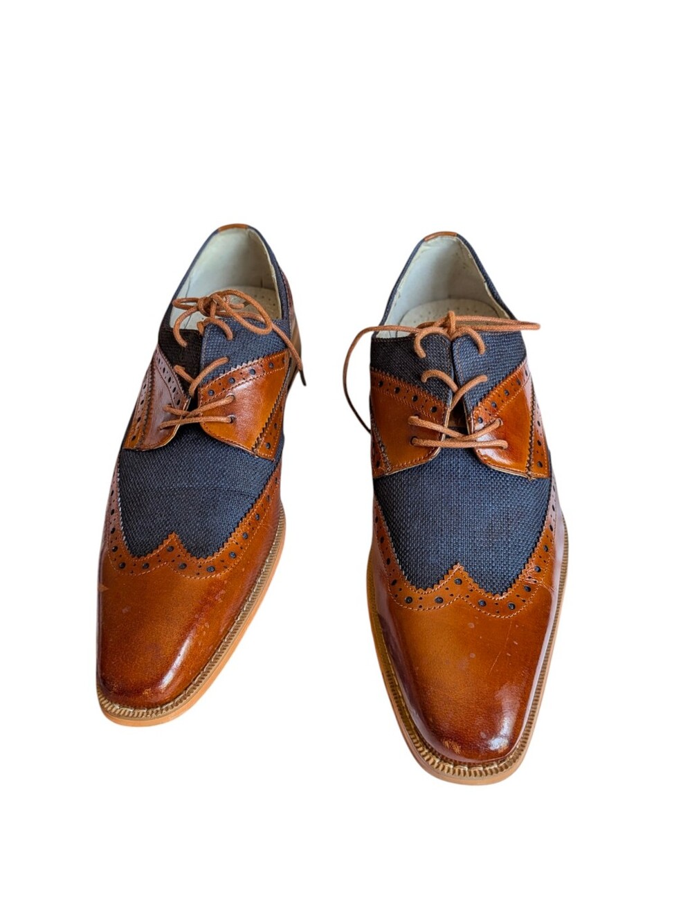 Giovanni Brown Leather Wingtip Oxfords Mens 10 Lace Up Handmade Classic Business